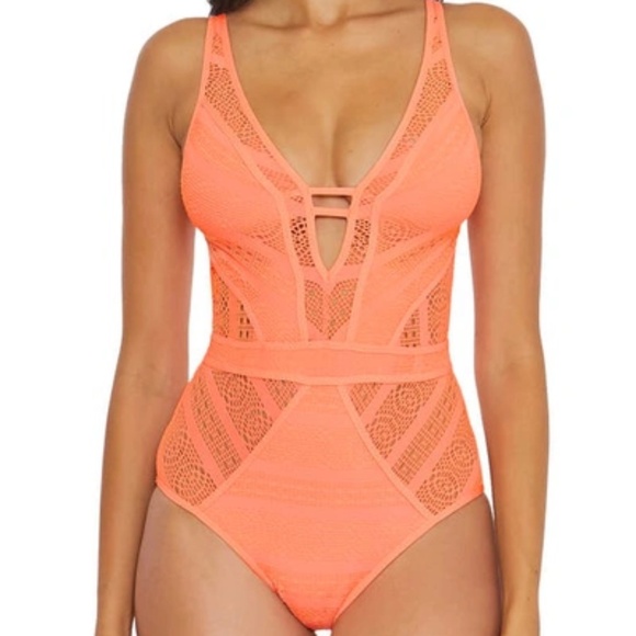 Becca By Rebecca | Crochet One Piece Swimsuit  In Nectar - Picture 1 of 13